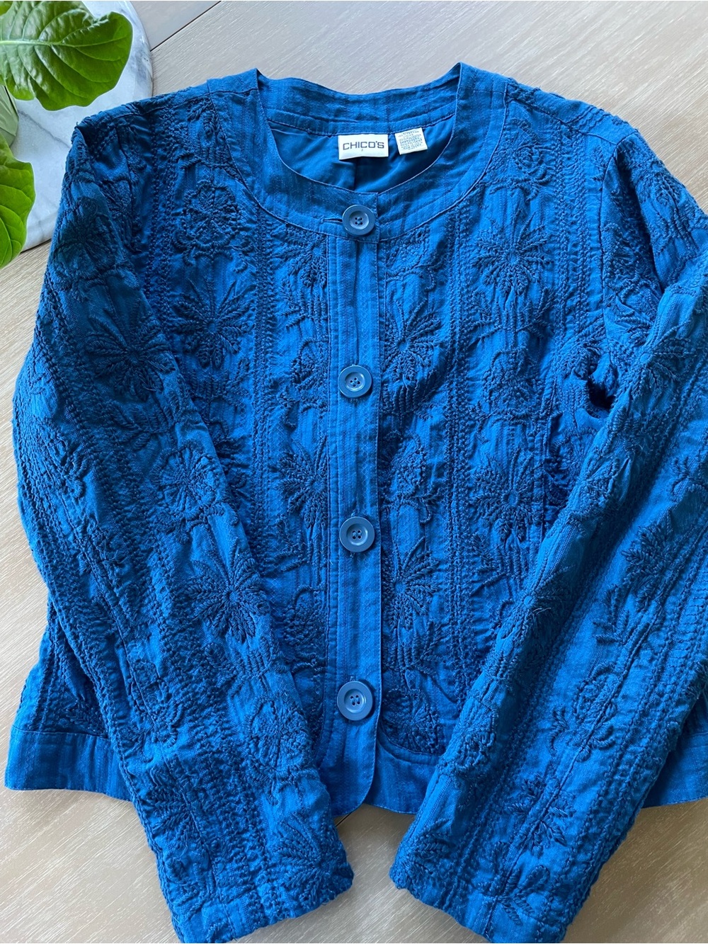 Chico's Blue Embroidered Jacket